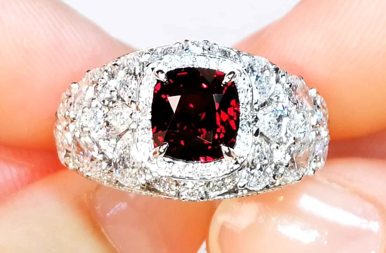 2.55ct Unheated Pigeon Blood Ruby Ring with D Flawless Diamonds set in 18K White Gold