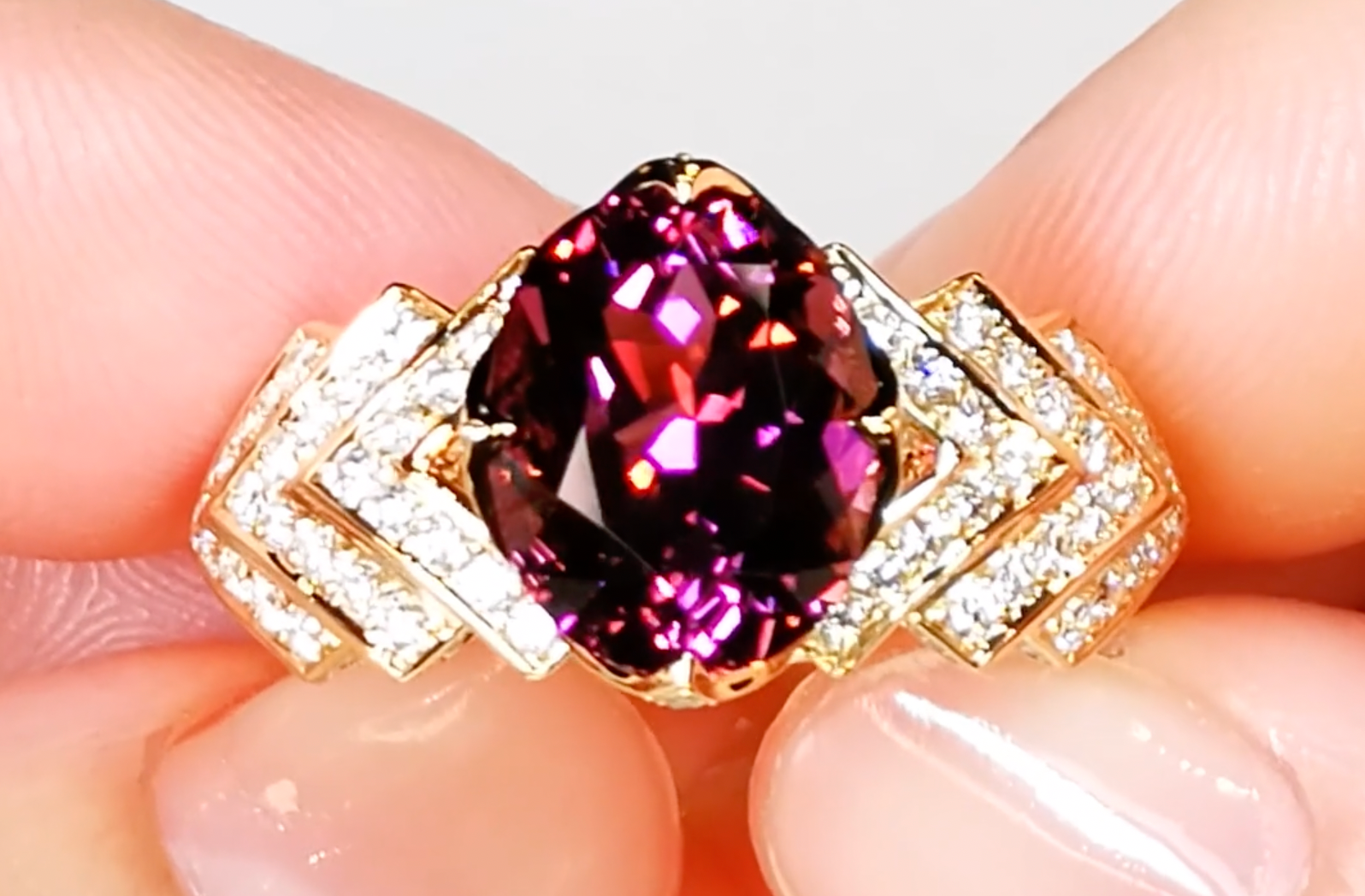 3.60ct Rubellite Tourmaline Ring with D Flawless Diamonds set in 18K Yellow Gold