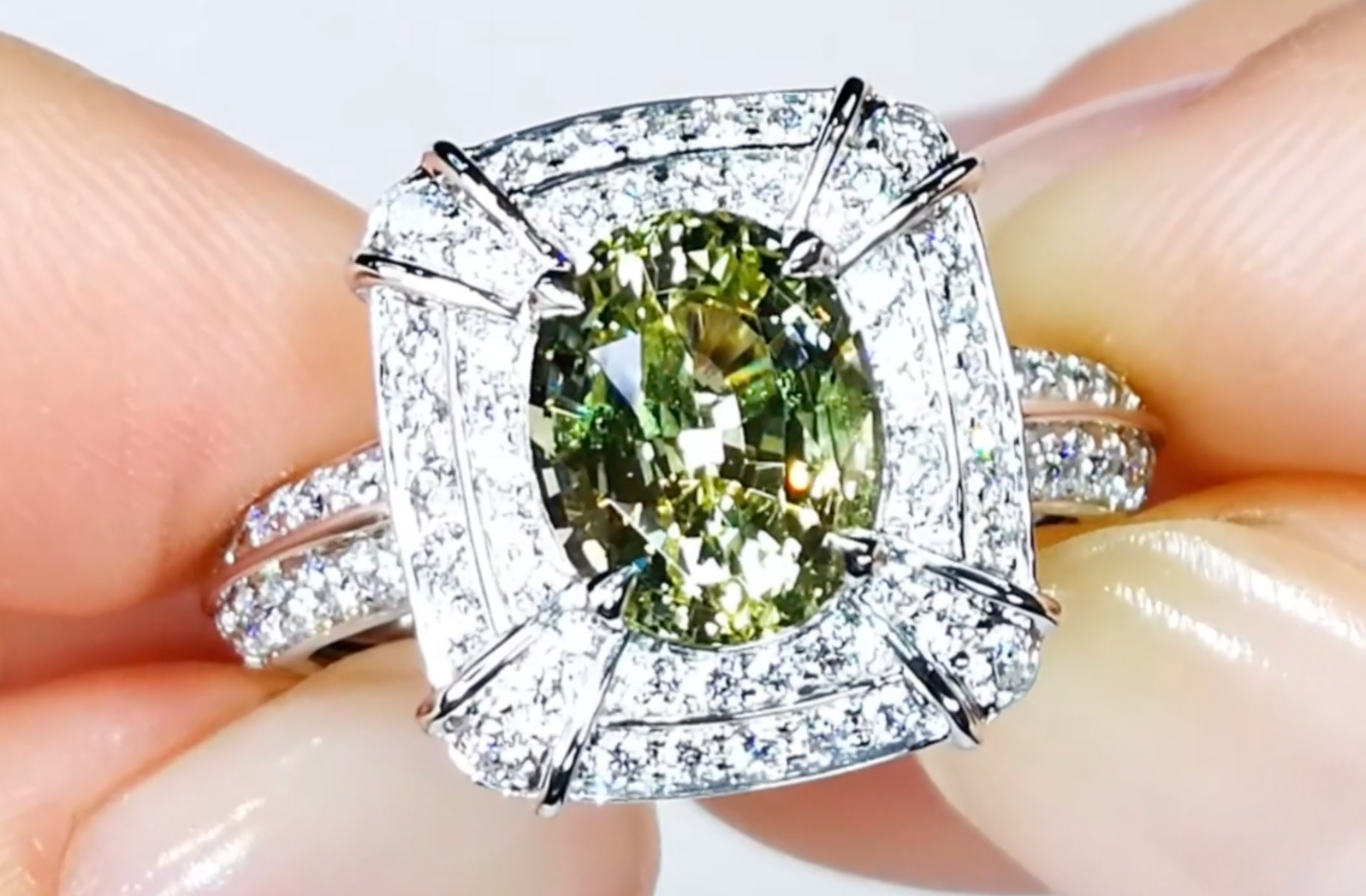 3.05ct Ceylon Chrysoberyl Ring with D Flawless Diamonds set in 18K White Gold
