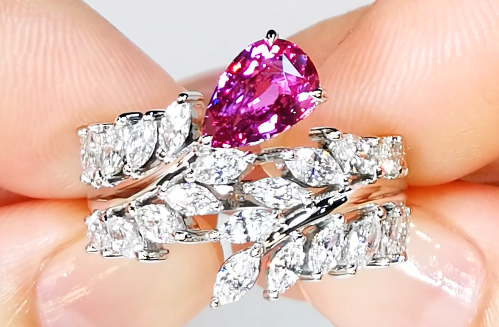 2.03ct Unheated Vivid Pink Sapphire Ring with D Flawless Diamonds set in 18K White Gold