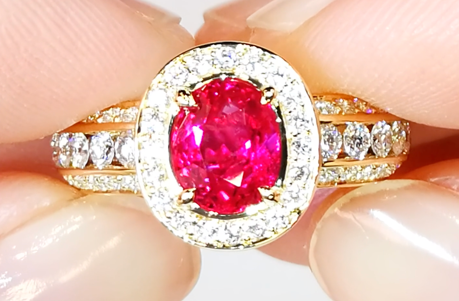 2.05ct Unheated Mogok Jedi Ruby Ring with D Flawless Diamonds set in 18K Yellow Gold