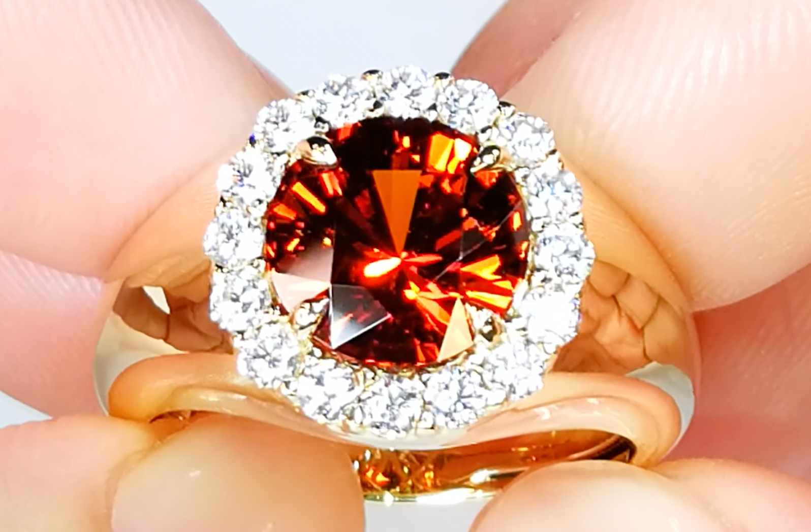3.81ct Mandarin Garnet Ring with D Flawless Diamonds set in 18K Yellow Gold