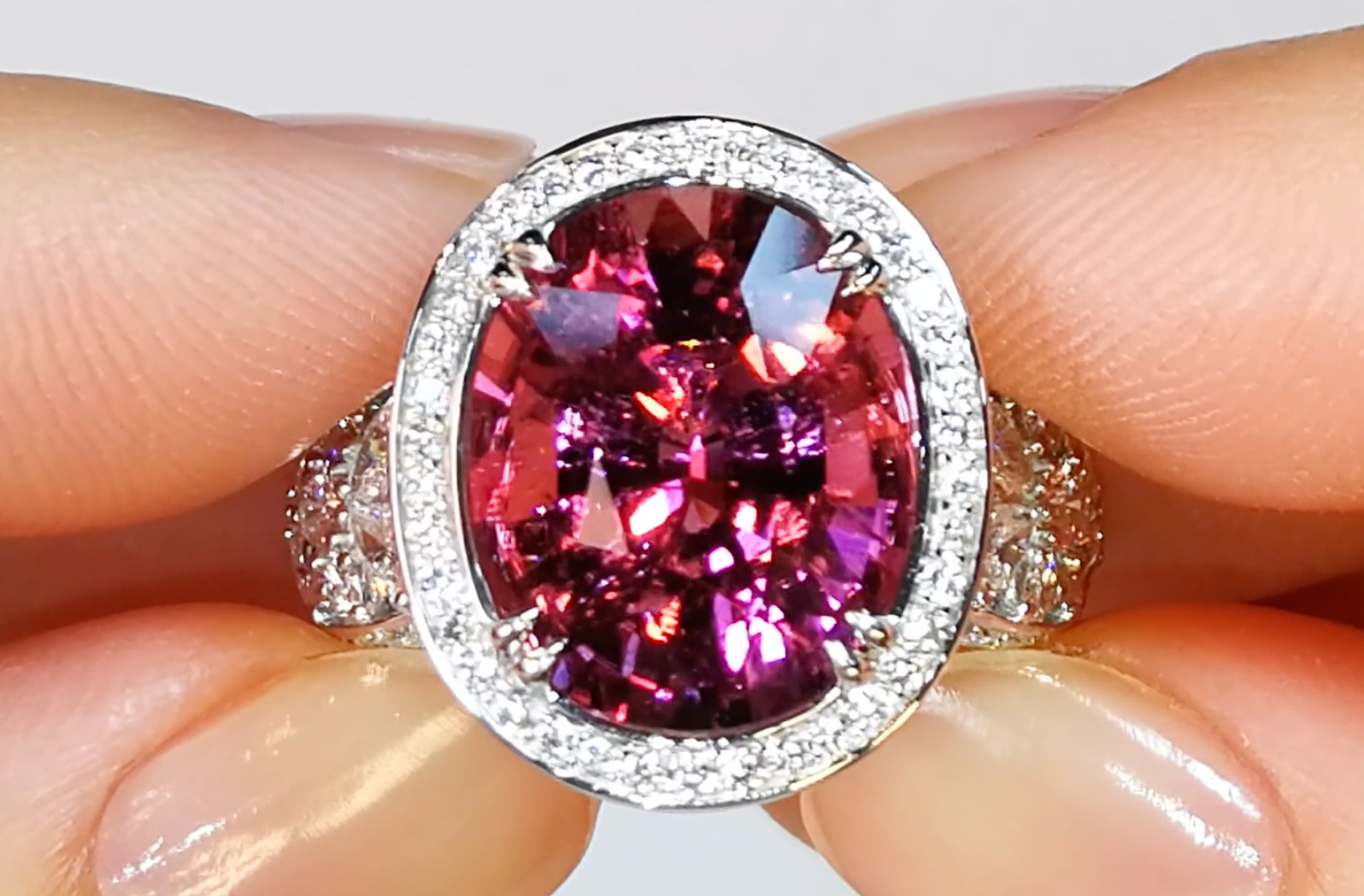 8.68ct Neon Rubellite Ring with D Flawless Diamonds set in 18K White Gold