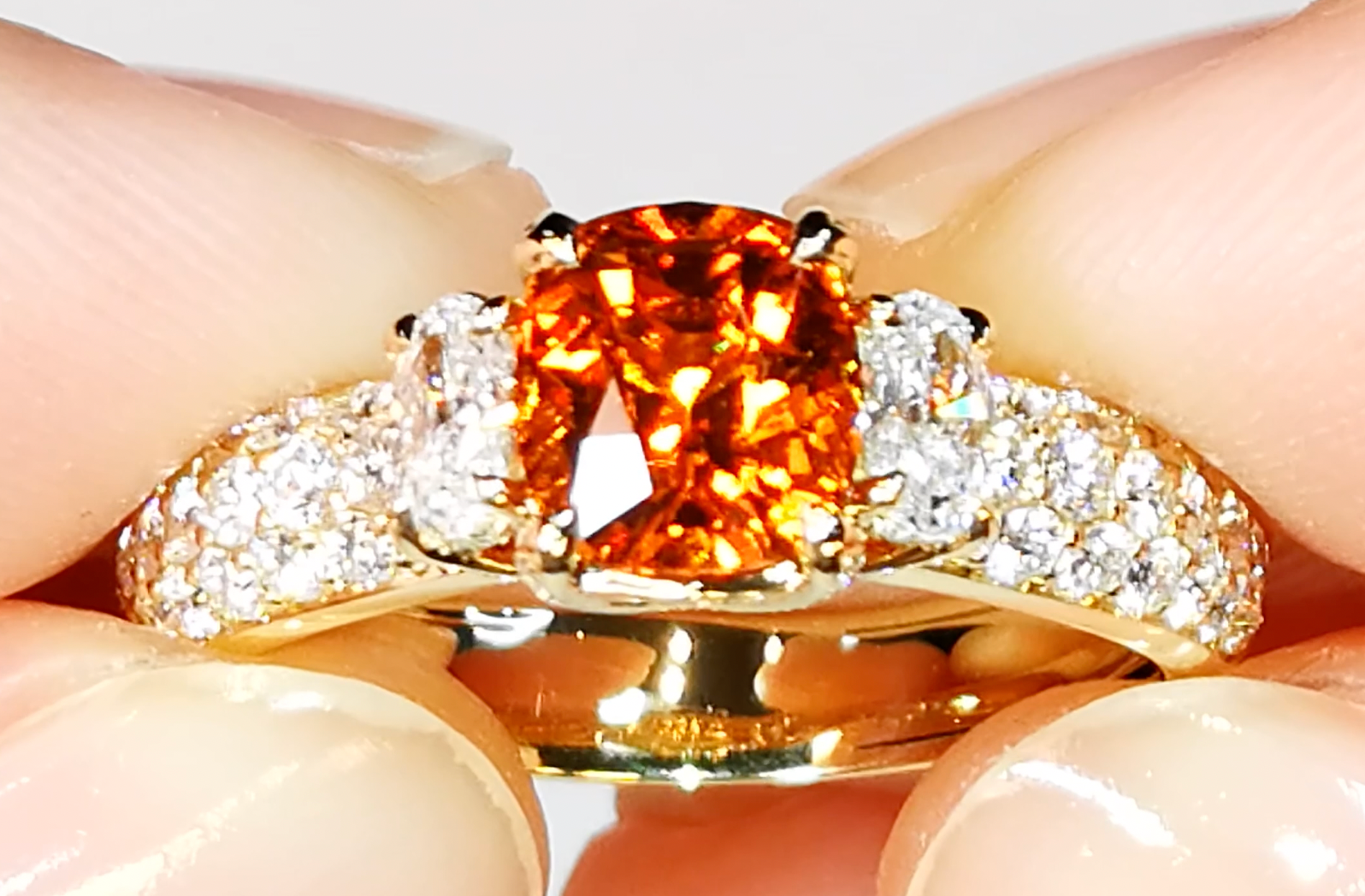 2.09ct Neon Mandarin Garnet Ring with D Flawless Diamonds set in 18K Yellow Gold