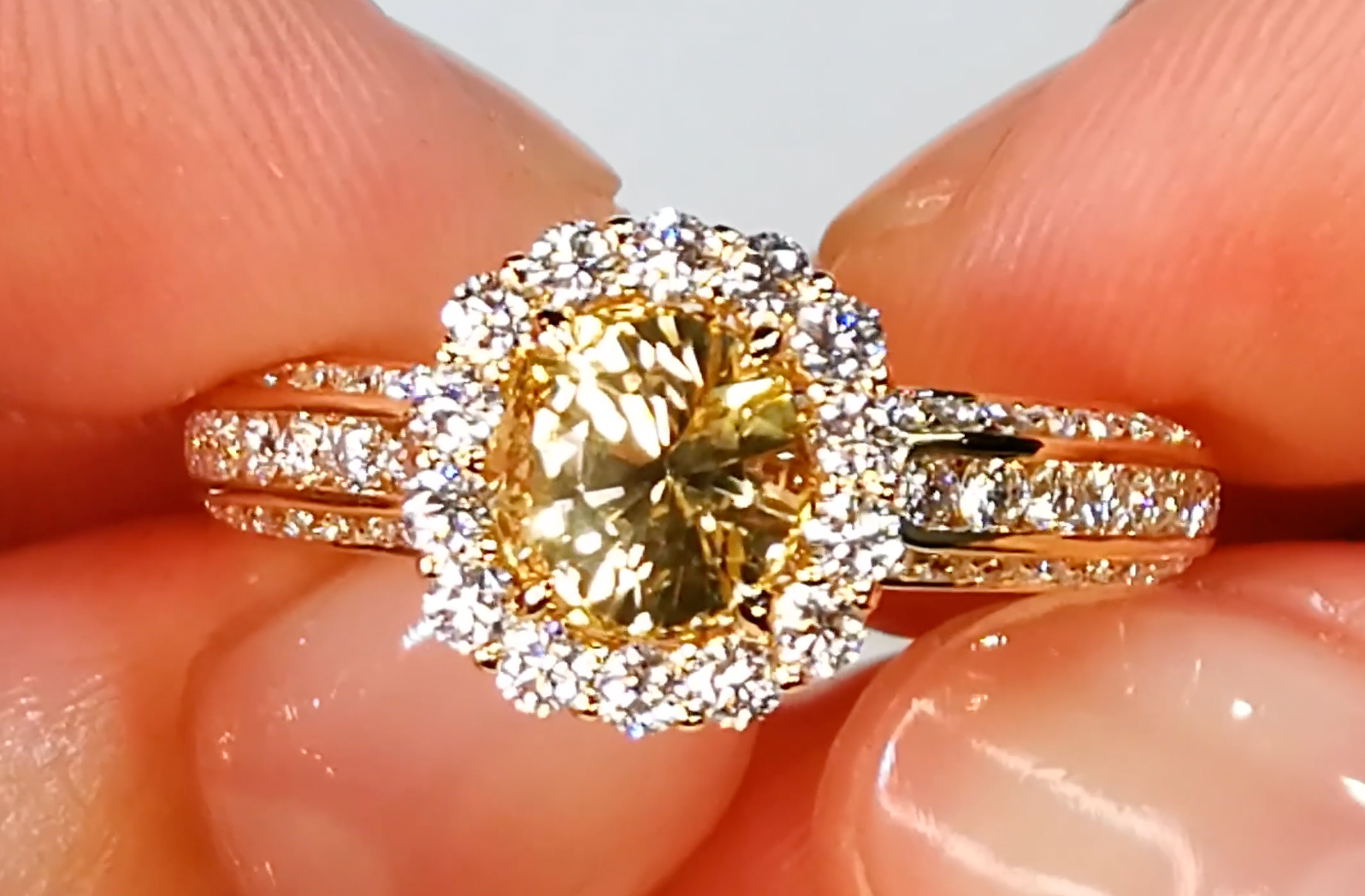 2.01ct Unheated Ceylon Yellow Sapphire Ring with D Flawless Diamonds set in 18K Yellow Gold