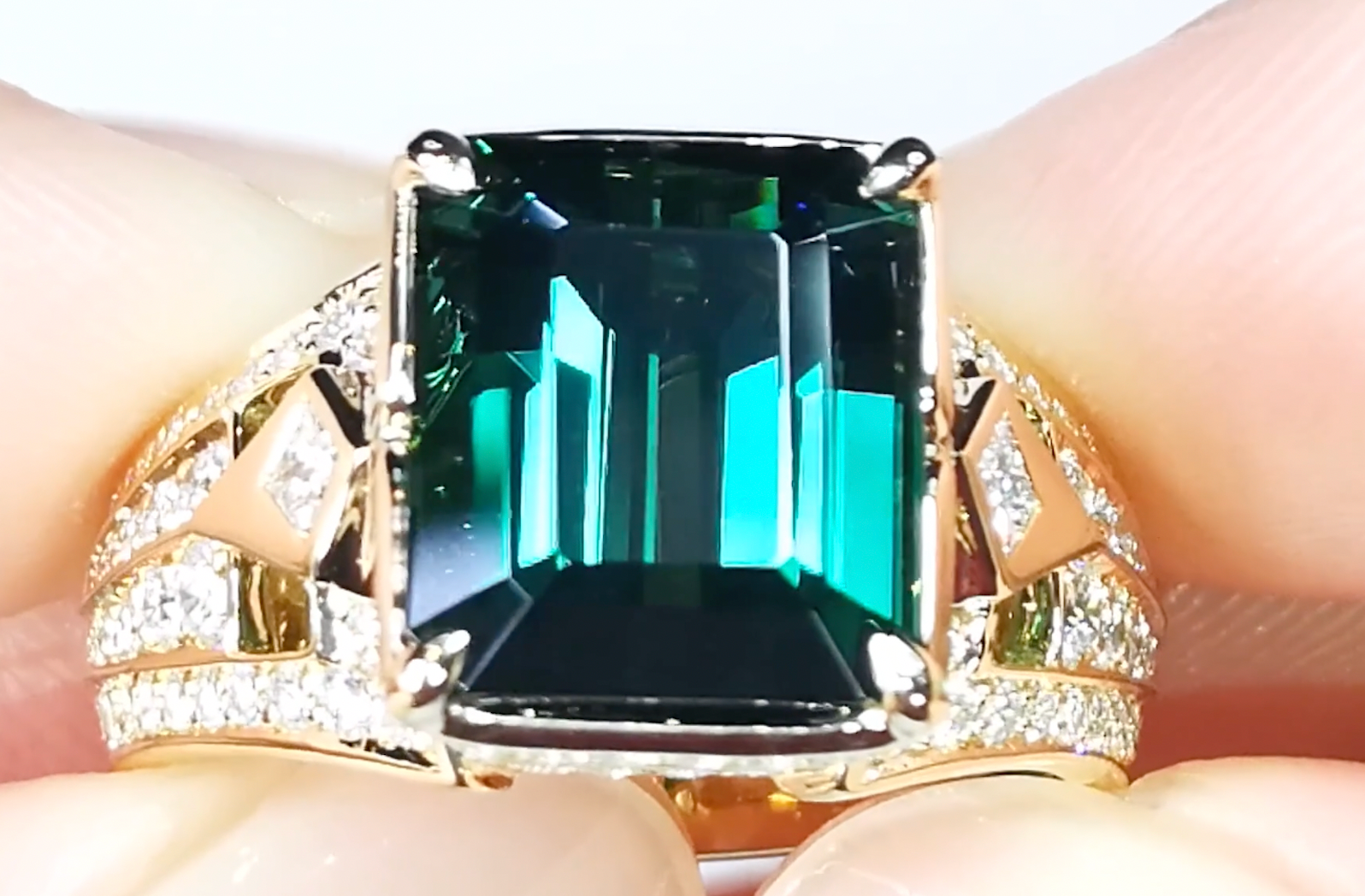 7.29ct Santa Rosa Tourmaline Ring with D Flawless Diamonds set in 18K Yellow Gold
