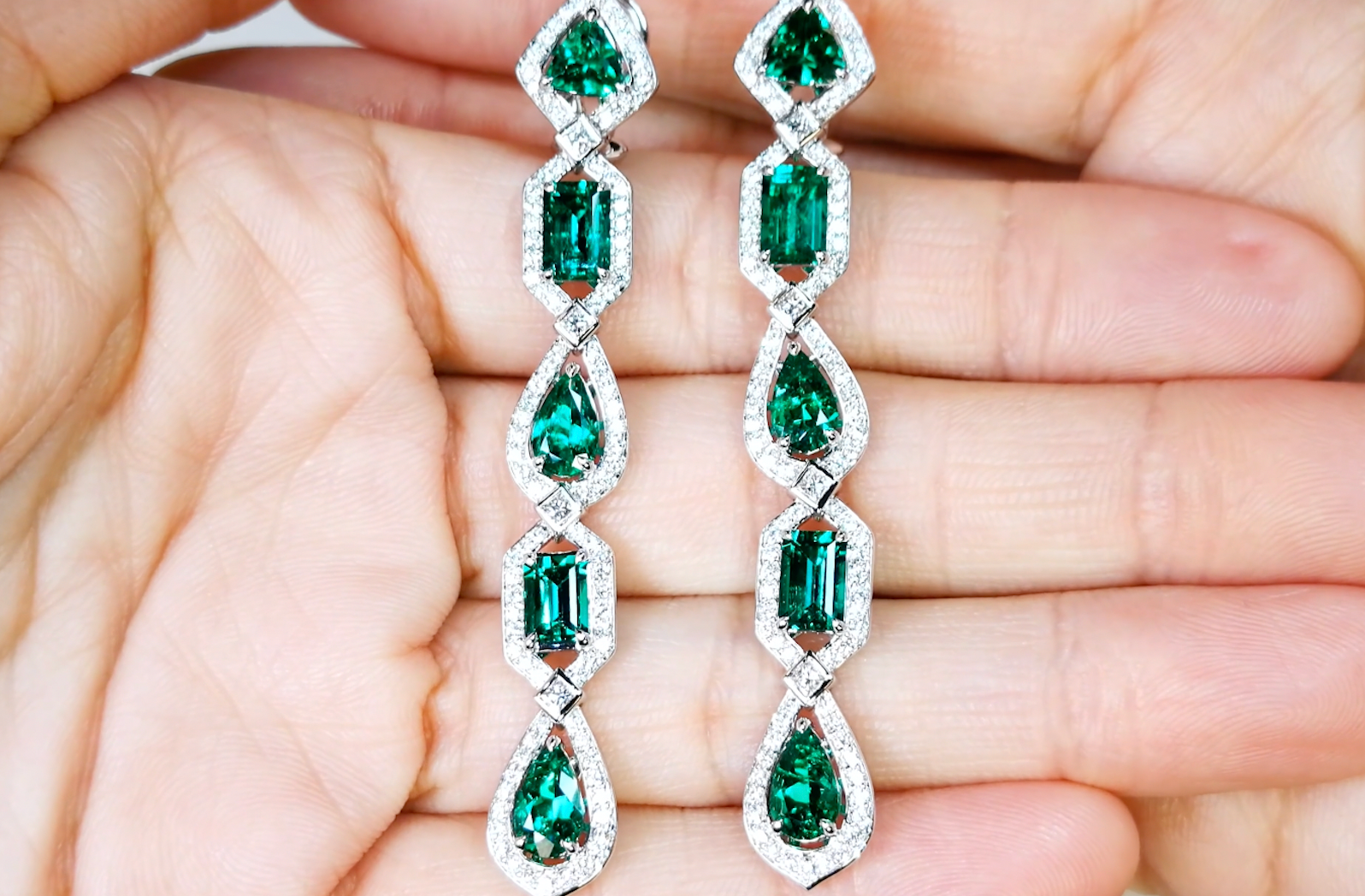 5.53ct Old World Muzo Colombian Emerald Earrings with D Flawless Diamonds set in 18K White Gold