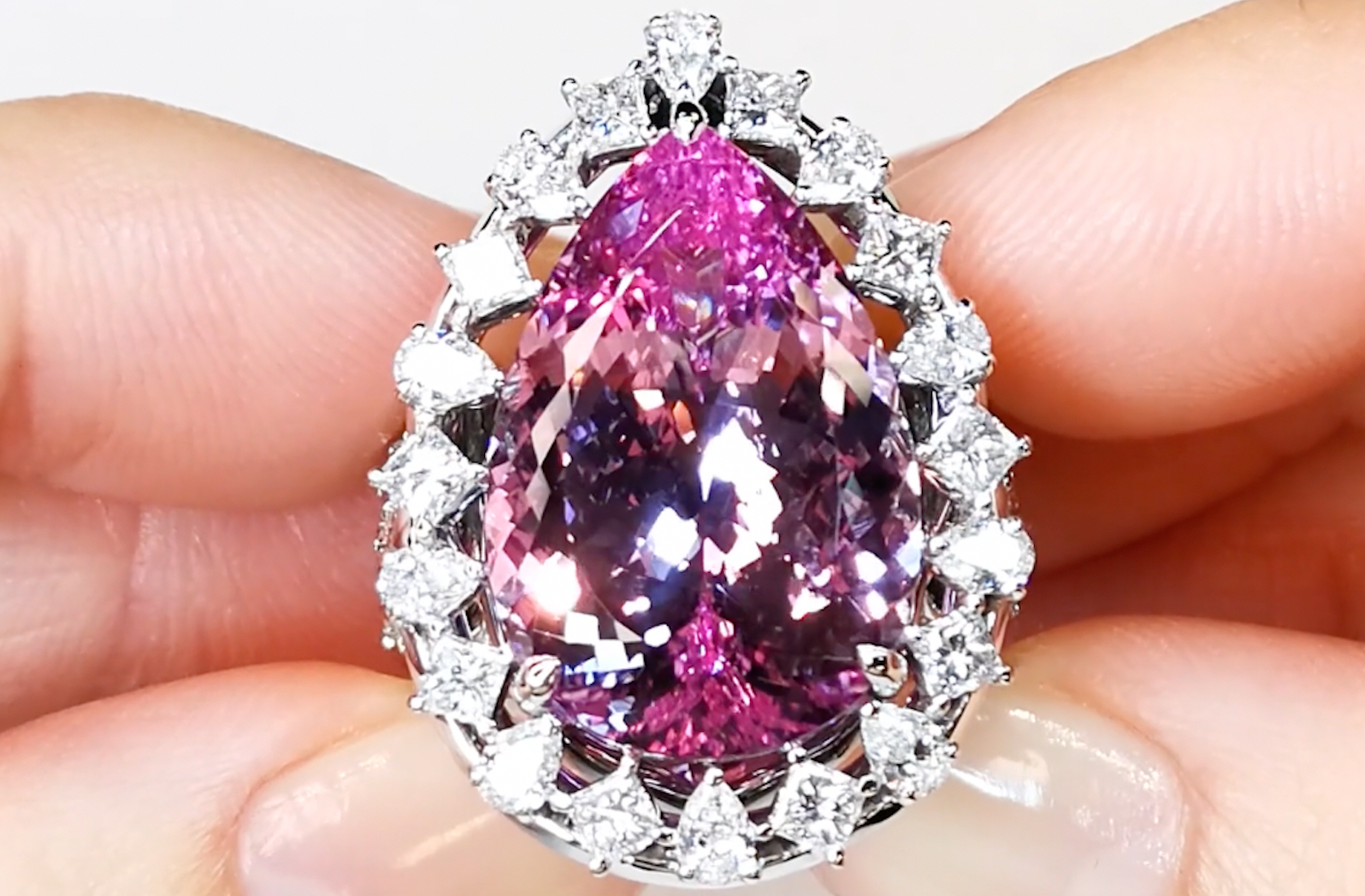 Unheated Brazilian Pink Topaz Ring with D Flawless Diamonds set in 18K White Gold