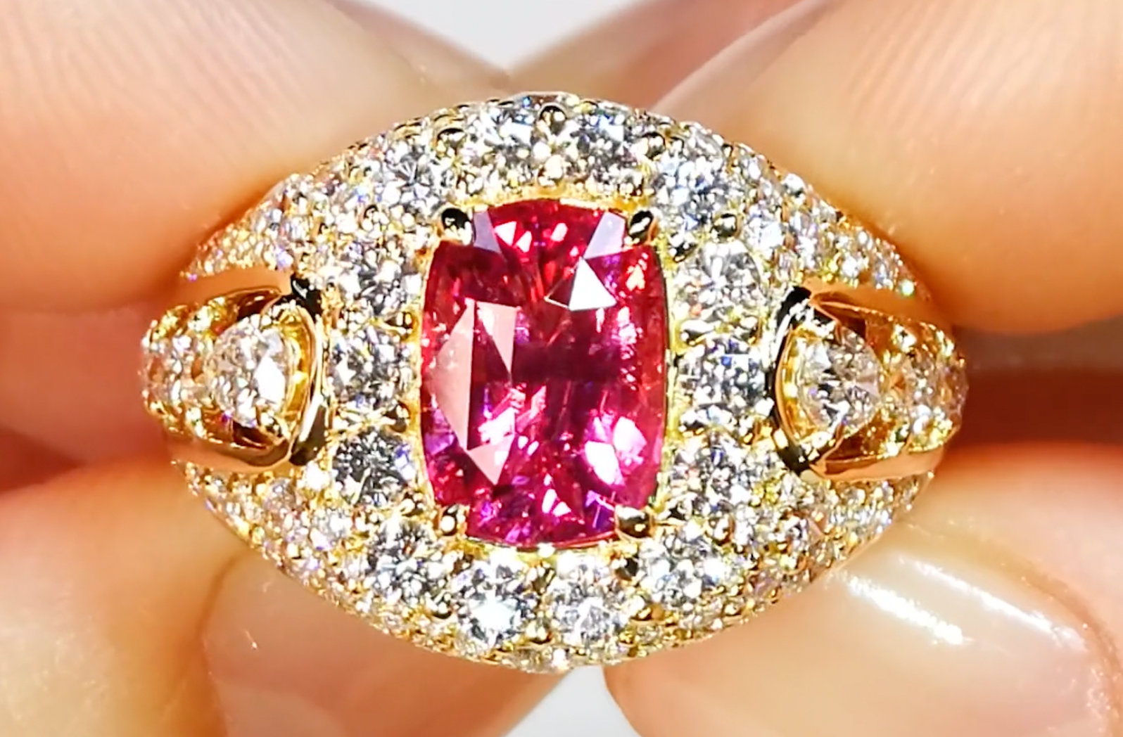 Burmese Jedi Spinel Ring with D Flawless Diamonds set in 18K Yellow Gold