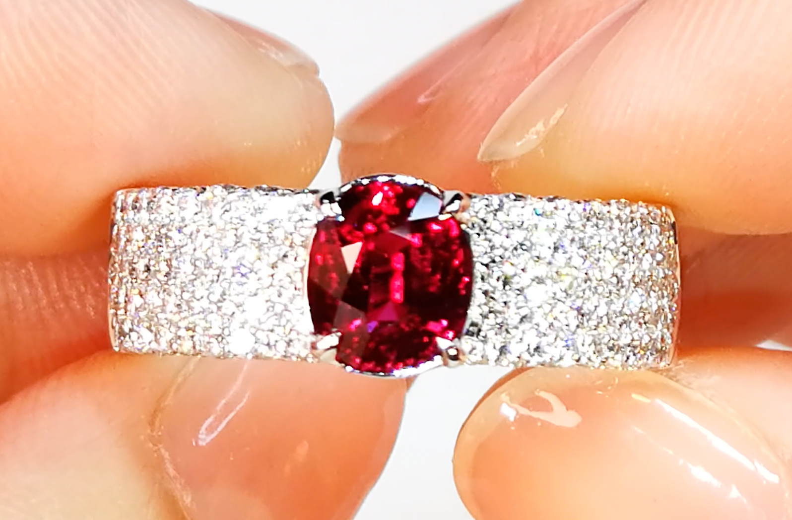 Unheated Pigeons Blood Ruby Ring with D Flawless Diamonds set in 18K White Gold
