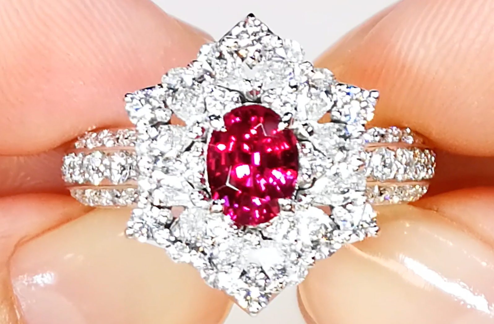 1.22ct Unheated Luc Yen Jedi Ruby Ring with D Flawless Diamonds set in 18K White Gold