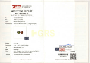 4.14ct 100% Change Alexandrite Ring with D Flawless Diamonds set in 18K Yellow Gold