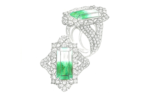 7.02ct No Oil Bi Color Himalayan Emerald Ring with D Flawless Diamonds set in 18K Yellow Gold