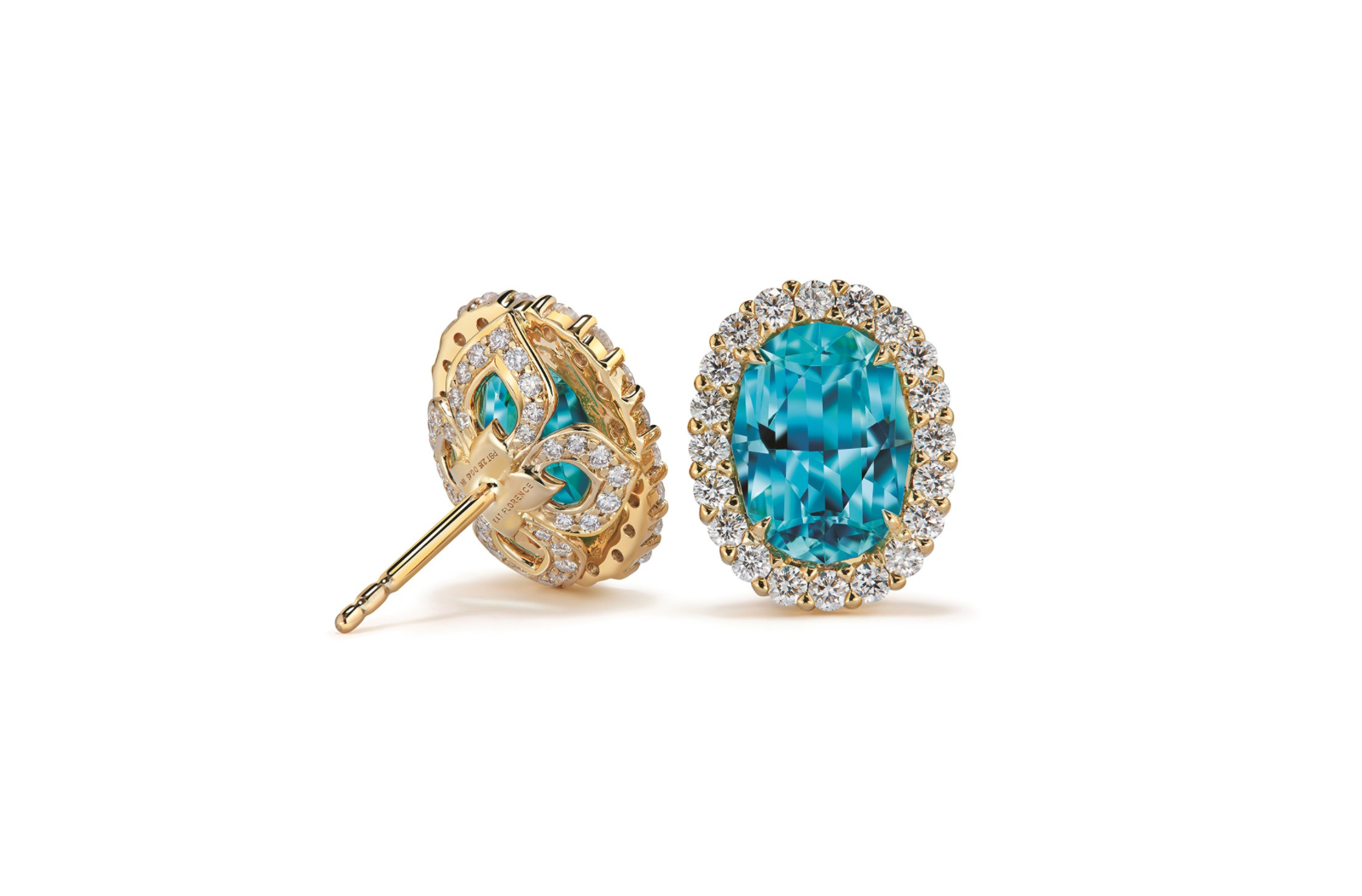 5.95ct Neon Paraiba Tourmaline Earrings with D Flawless Diamonds set in 18K Yellow Gold