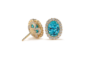 5.95ct Neon Paraiba Tourmaline Earrings with D Flawless Diamonds set in 18K Yellow Gold