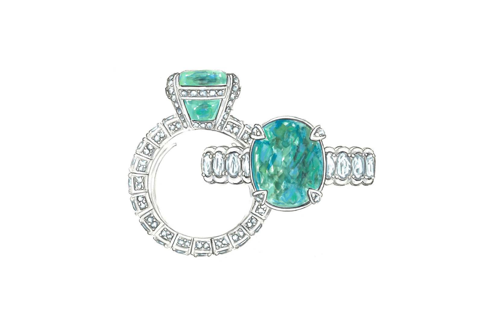 3.06ct Neon Paraiba Tourmaline Ring with D Flawless Diamonds set in 18K White Gold