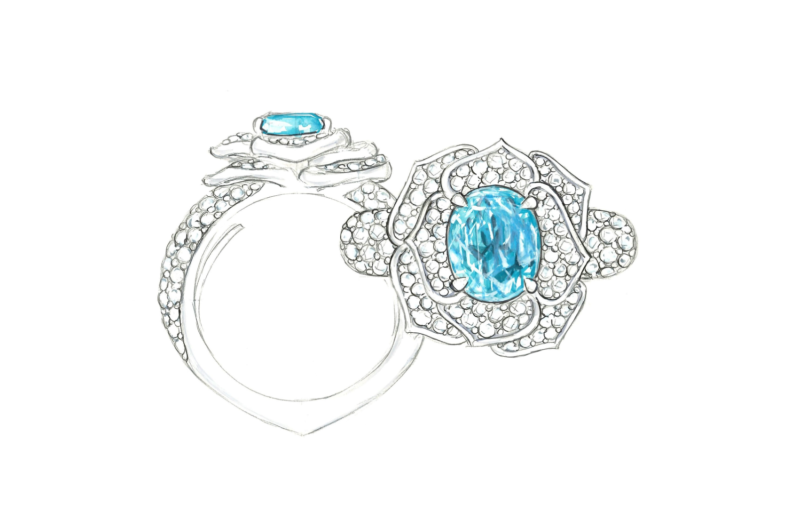 1.27ct Neon Paraiba Tourmaline Ring with D Flawless Diamonds set in 18K White Gold