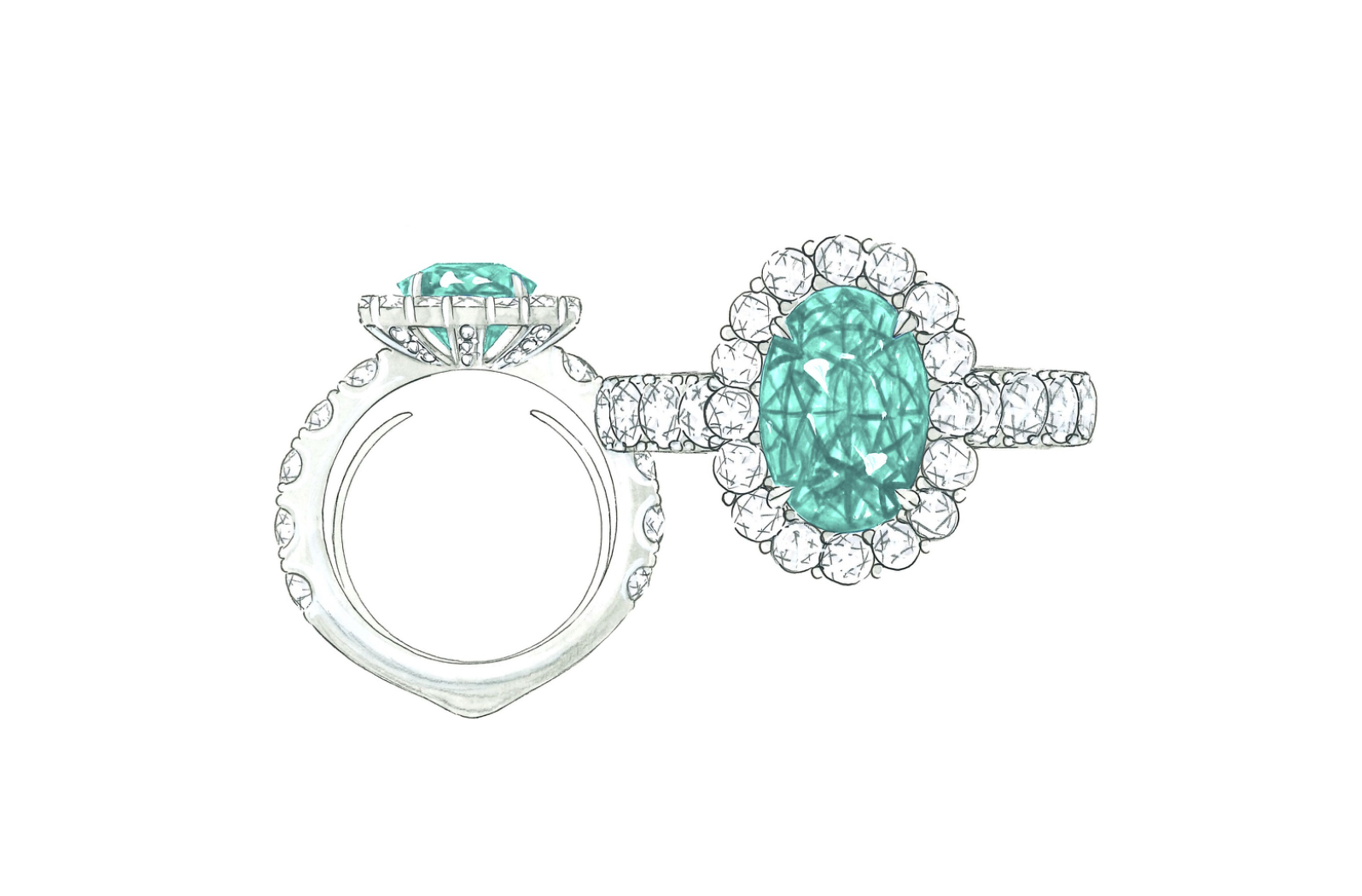 2.00ct Neon Paraiba Tourmaline Ring with D Flawless Diamonds set in 18K White Gold