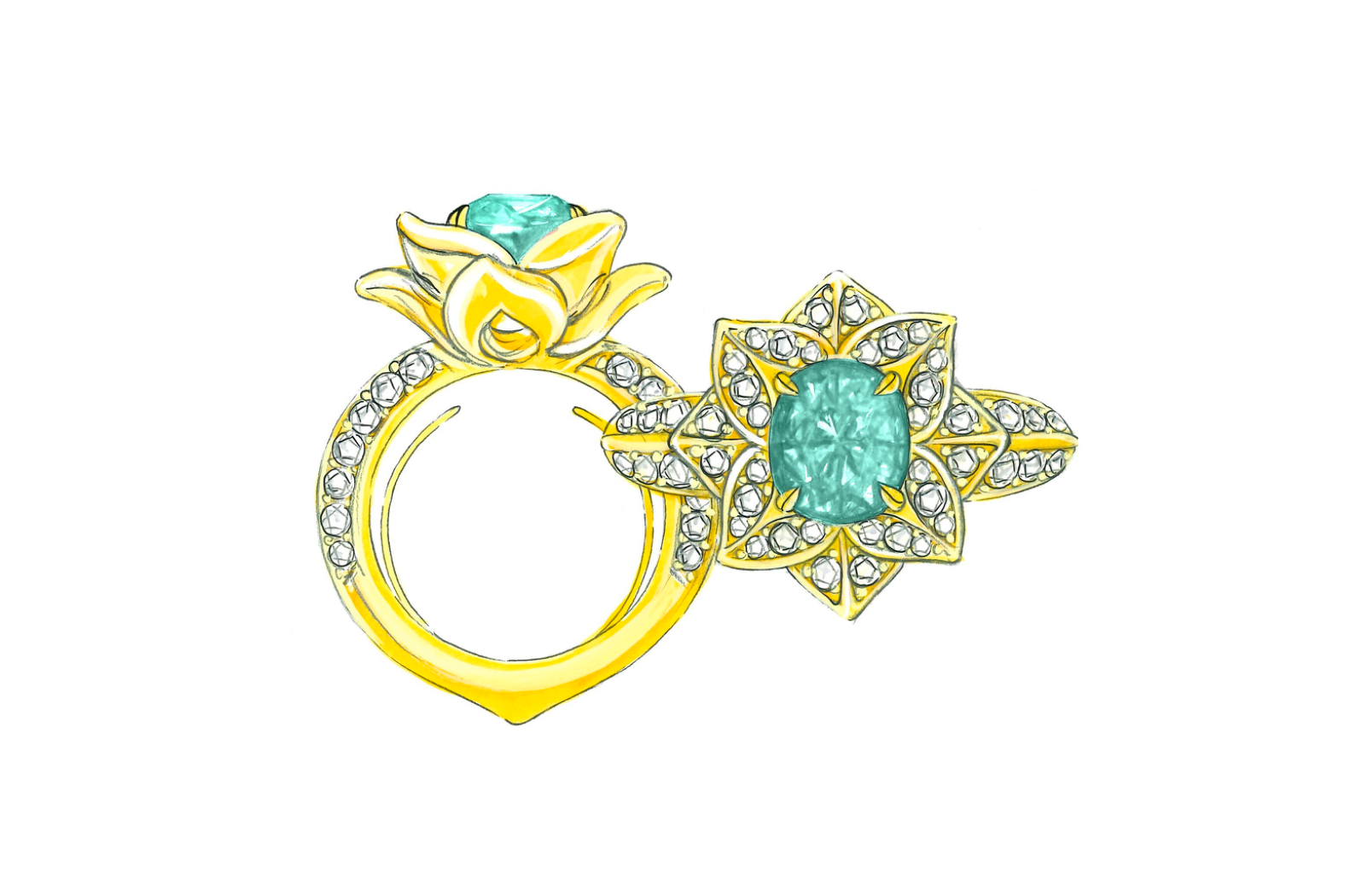 1.19ct Neon Paraiba Tourmaline Ring with D Flawless Diamonds set in 18K Yellow Gold