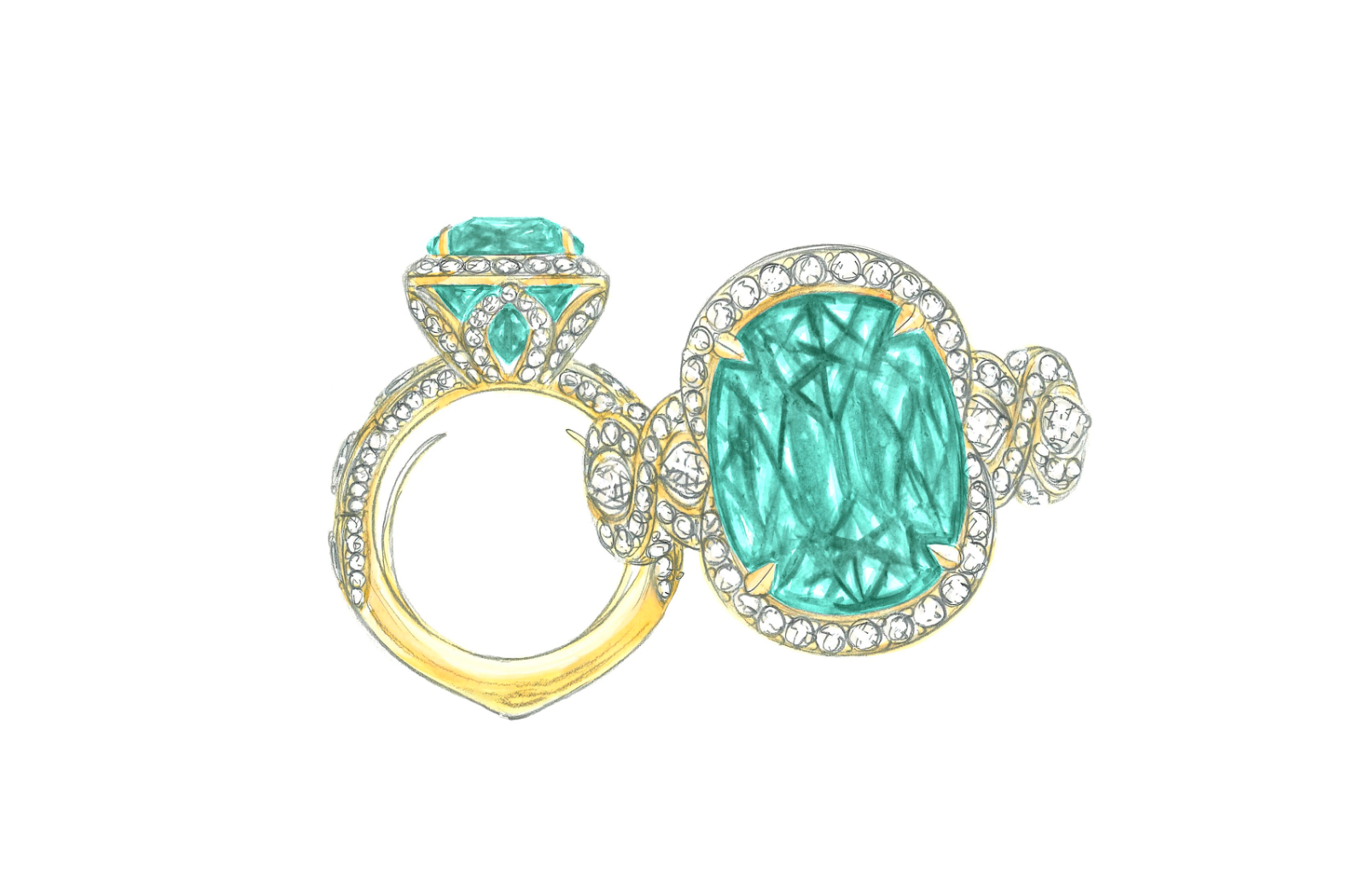 4.81ct Neon Paraiba Tourmaline Ring with D Flawless Diamonds set in 18K Yellow Gold