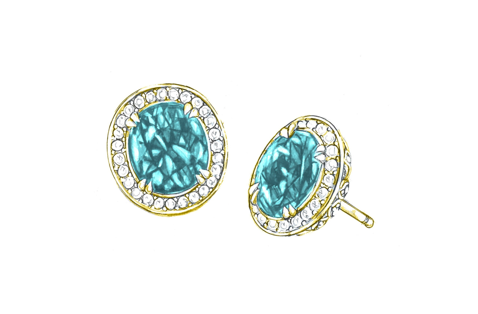 3.70ct Neon Paraiba Tourmaline Earrings with D Flawless Diamonds set in 18K Yellow Gold