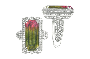11.71ct Bi Colour Tourmaline Ring with D Flawless Diamonds set in 18K White Gold