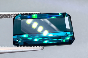 15.43ct Flawless Indigo Blue Indicolite Ring with D Flawless Diamonds set in 18K Yellow Gold