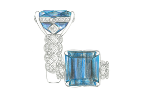 22.73ct Flawless Indigo Blue Indicolite Ring with D Flawless Diamonds set in 18K Yellow Gold