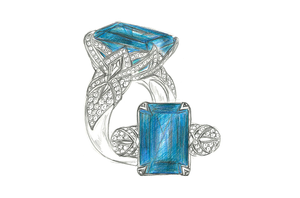 31.28ct Flawless Indigo Blue Indicolite Ring with D Flawless Diamonds set in 18K Yellow Gold