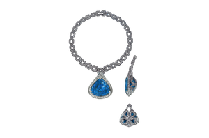 257.49ct Record Unheated Neon Tanzanite Necklace with D Flawless Diamonds set in 18K Yellow Gold