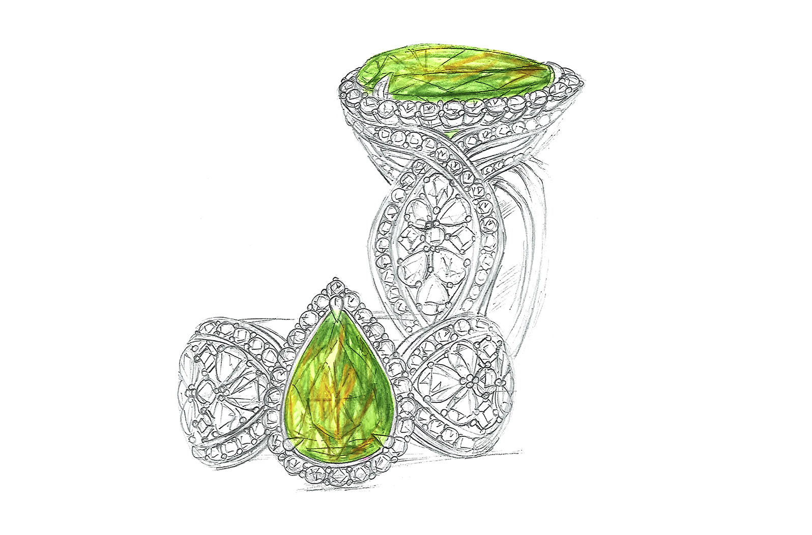 4.30ct Russian Sphene Ring with D Flawless Diamonds set in 18K Yellow Gold