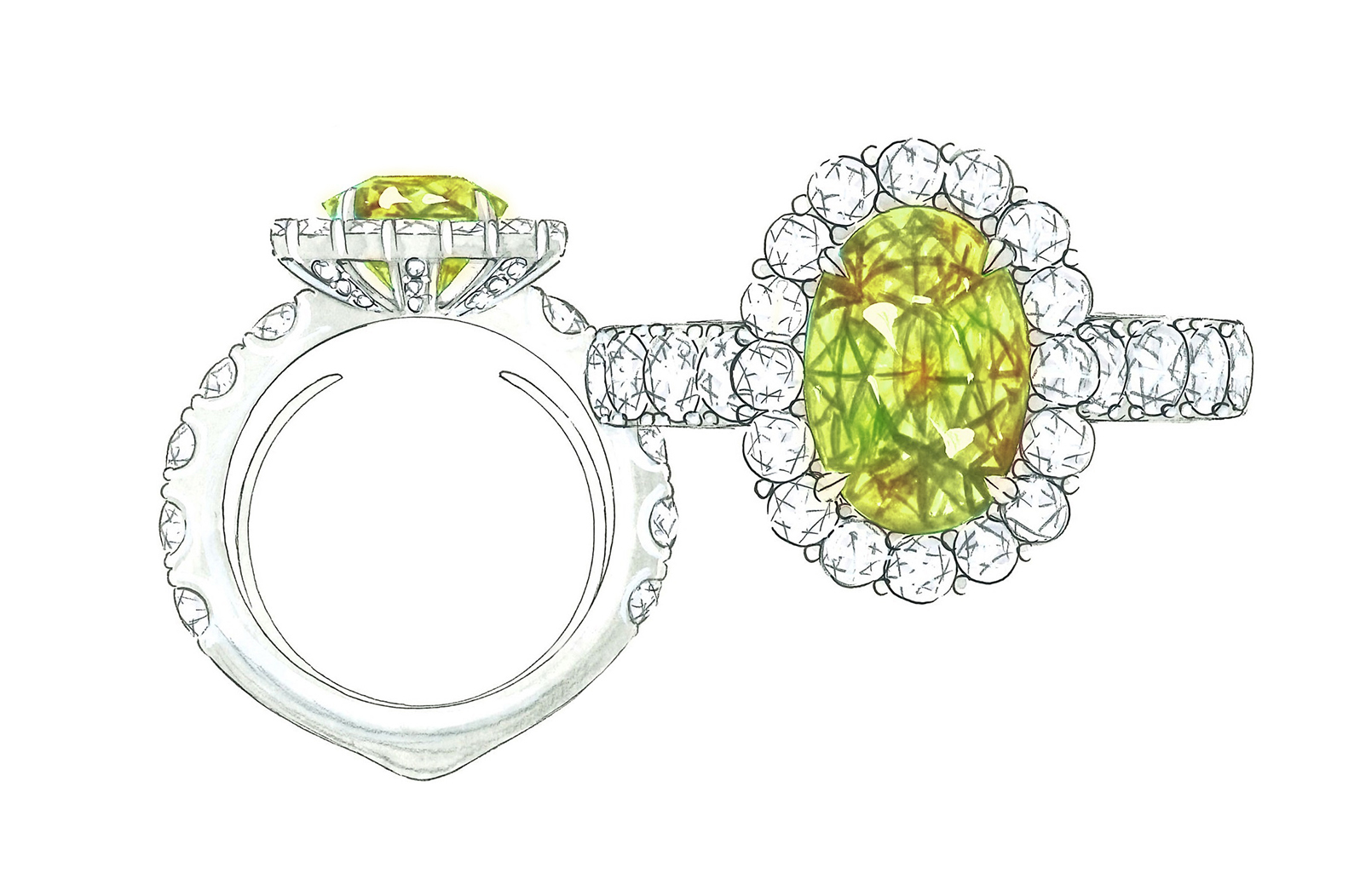 4.58ct Russian Sphene Ring with D Flawless Diamonds set in 18K Yellow Gold
