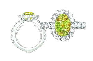 4.58ct Russian Sphene Ring with D Flawless Diamonds set in 18K Yellow Gold
