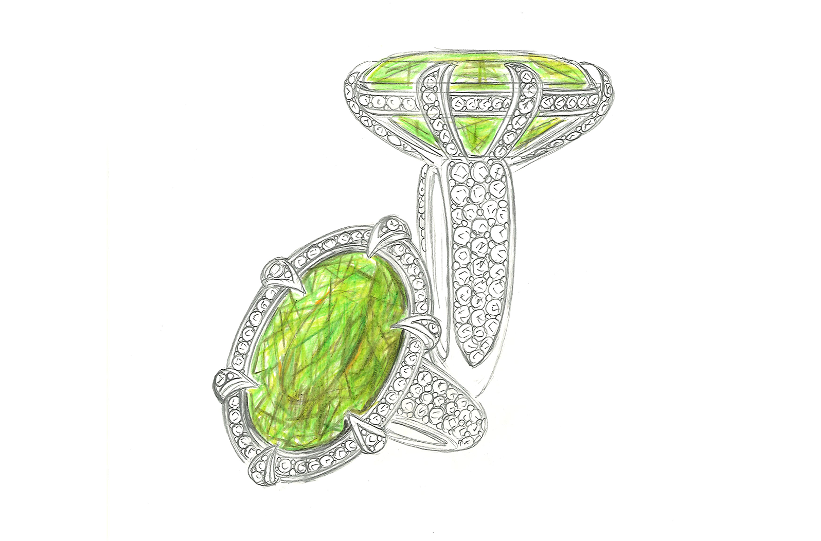 6.84ct Russian Sphene Ring with D Flawless Diamonds set in 18K Yellow Gold