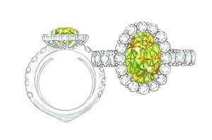 5.58ct Russian Sphene Ring with D Flawless Diamonds set in 18K White Gold