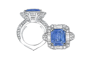 13.55ct Unheated Ceylon Cornflower Blue Sapphire Ring with D Flawless Diamonds set in 18K Yellow Gold