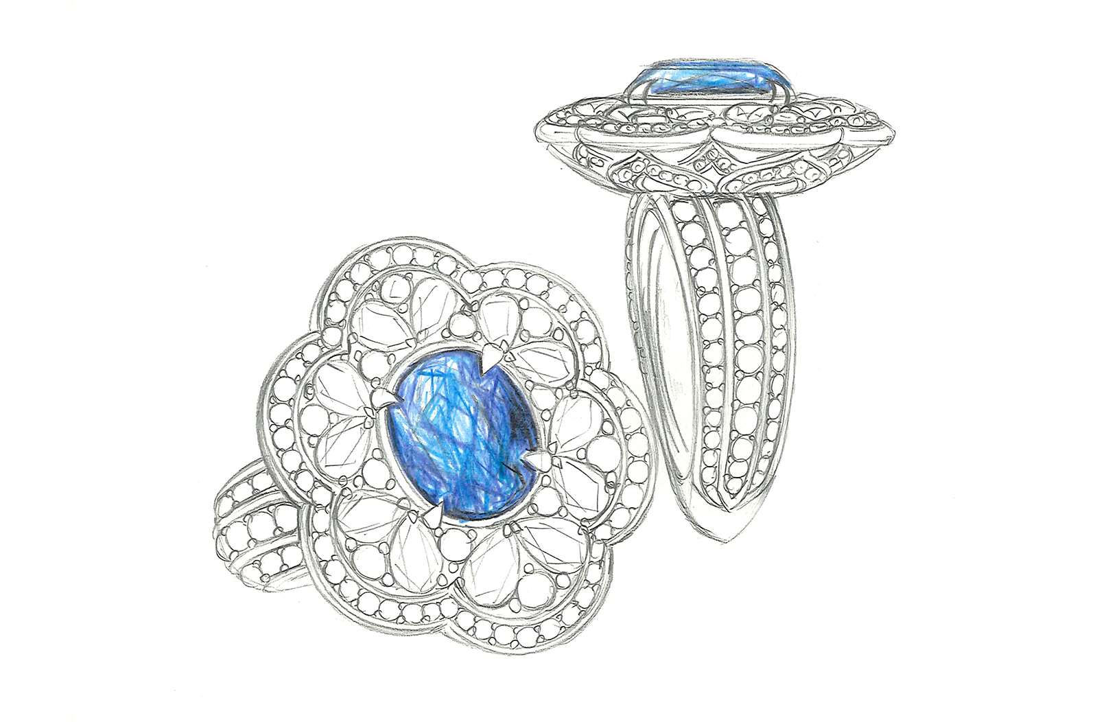 7.53ct Unheated Ceylon Cornflower Blue Sapphire Ring with D Flawless Diamonds set in 18K Yellow Gold