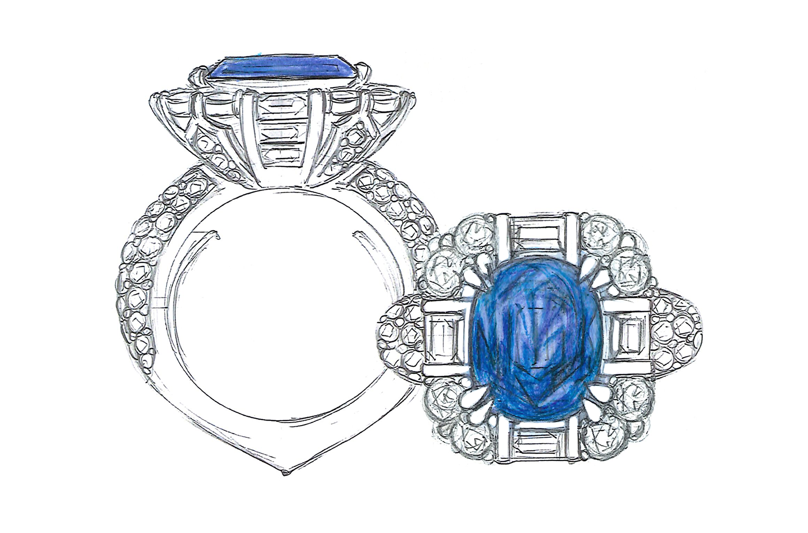 7.53ct Unheated Ceylon Cornflower Blue Sapphire Ring with D Flawless Diamonds set in 18K Yellow Gold