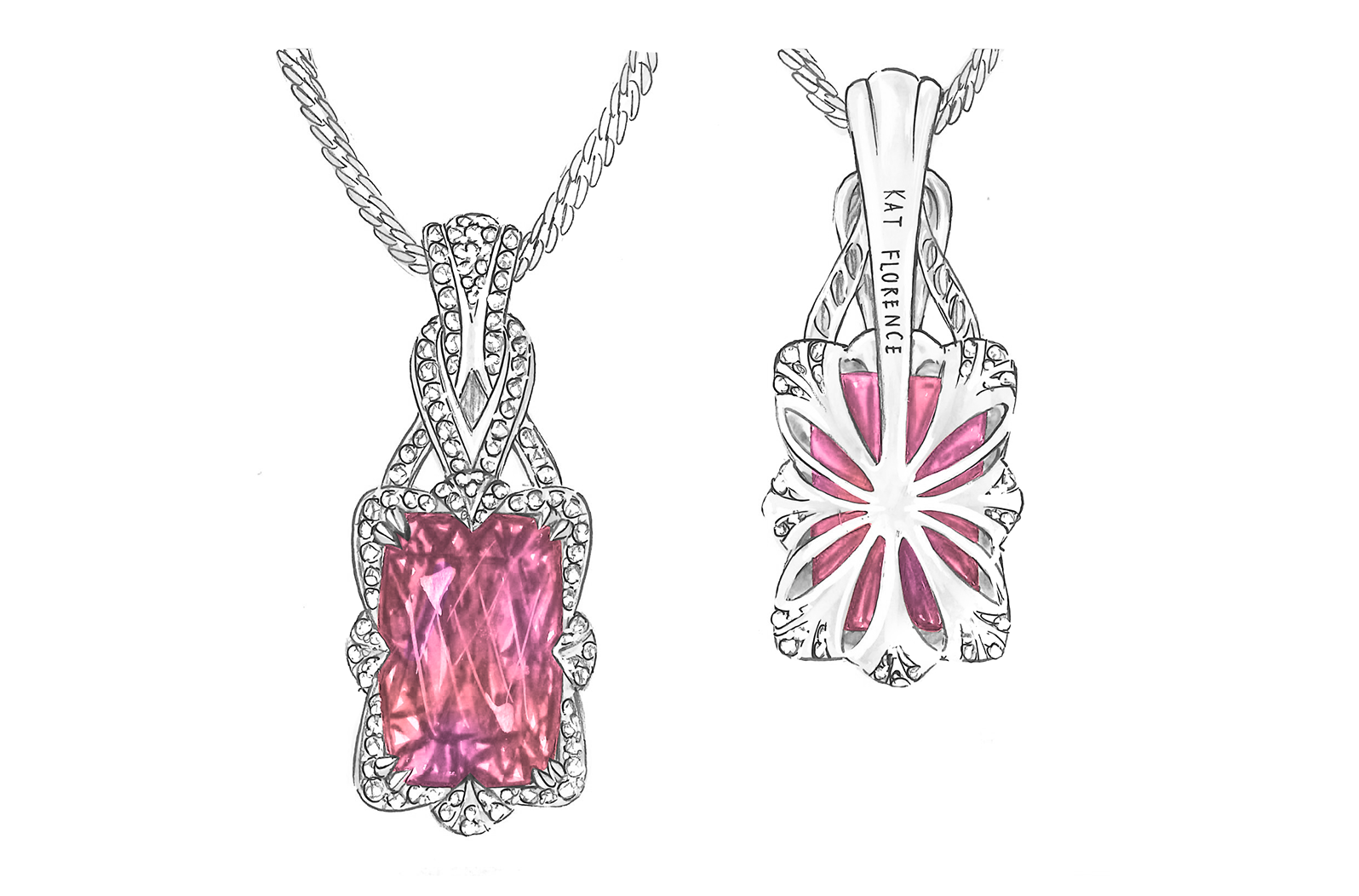 59.31ct Vivid Pink Madagascar Morganite Necklace with D Flawless Diamonds set in 18K White Gold