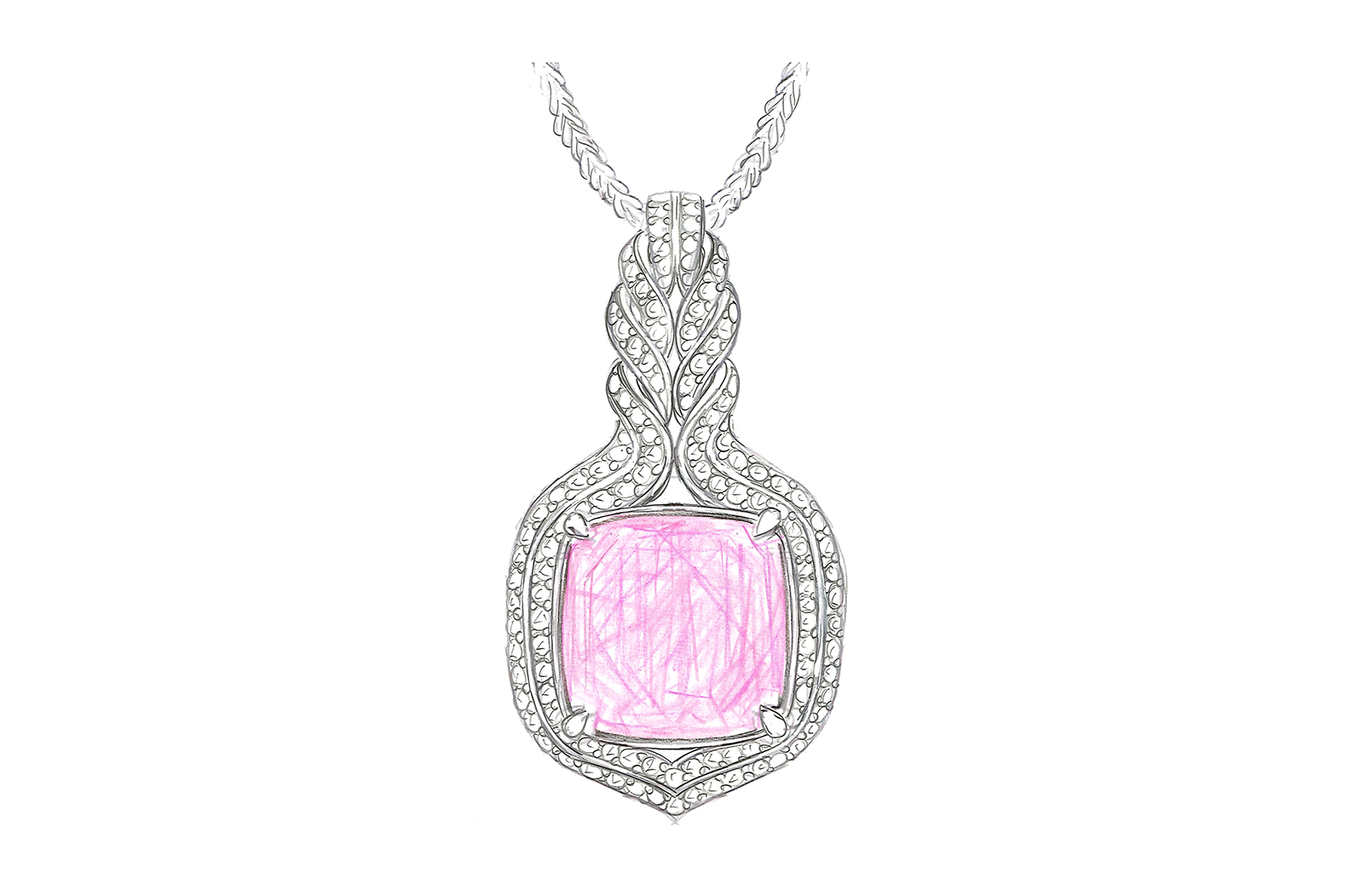32.26ct Vivid Pink Madagascar Morganite Necklace with D Flawless Diamonds set in 18K White Gold