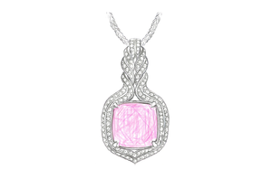 32.26ct Vivid Pink Madagascar Morganite Necklace with D Flawless Diamonds set in 18K White Gold