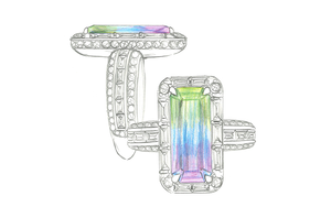 0.90ct Unheated Tri Colour Brazilian Paraiba Ring with D Flawless Diamonds set in 18K White Gold