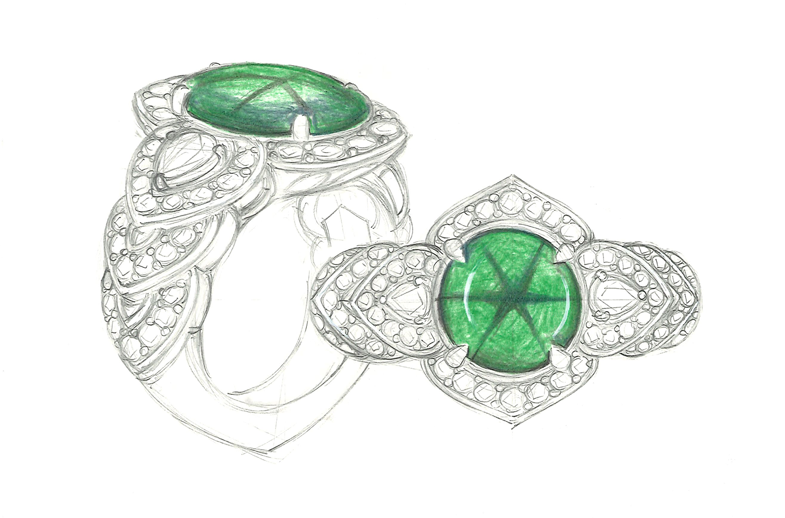 2.52ct Muzo Green Trapiche Emerald Ring with D Flawless Diamonds set in 18K Yellow Gold