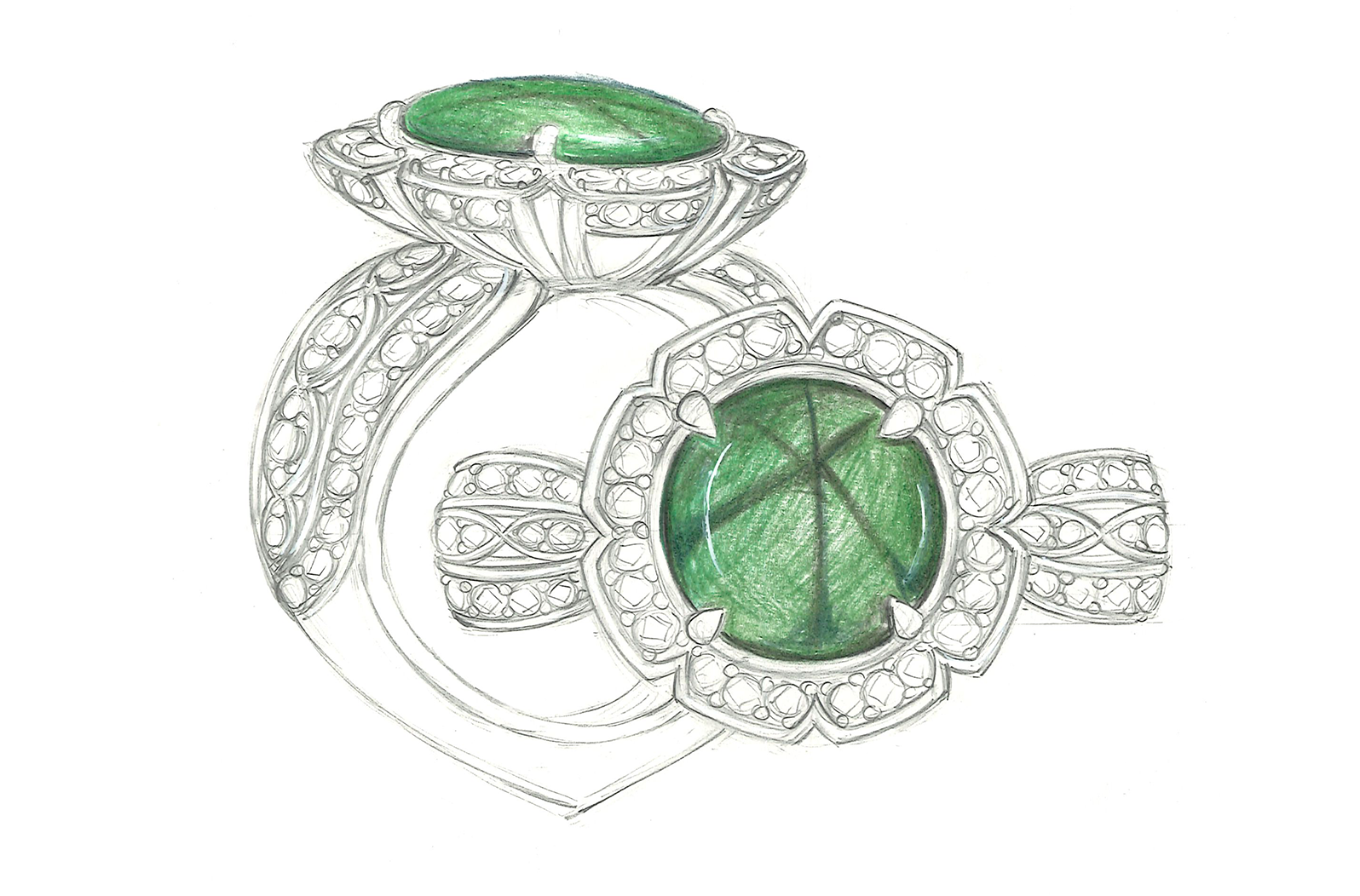 8.26ct Muzo Green Trapiche Emerald Ring with D Flawless Diamonds set in 18K Yellow Gold