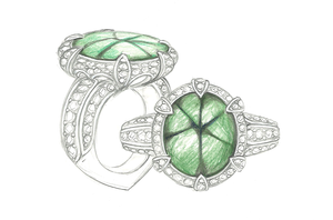 4.08ct Muzo Green Trapiche Emerald Ring with D Flawless Diamonds set in 18K Yellow Gold