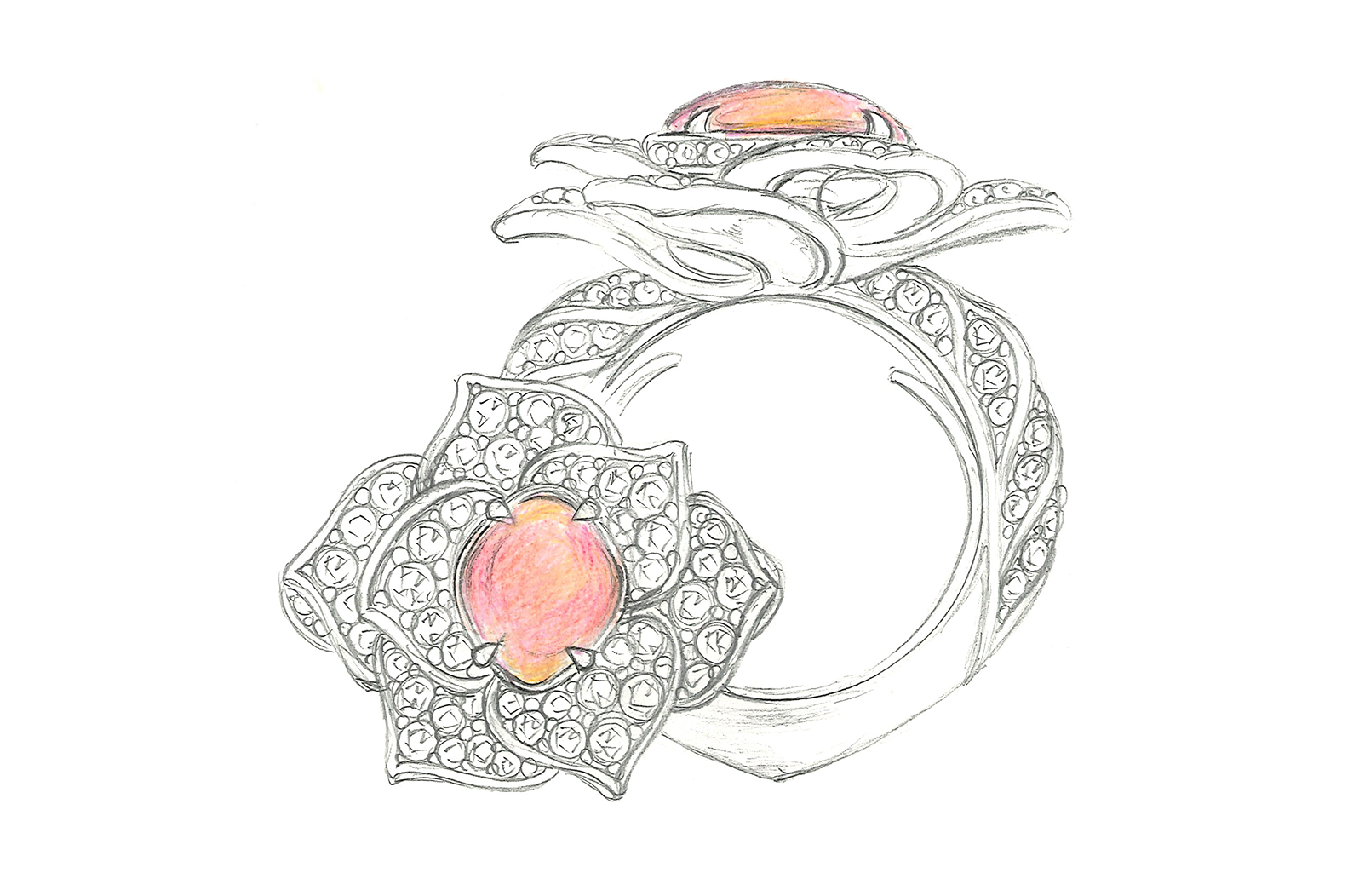 4.39ct Flamingo Flame Conch Pearl Ring with D Flawless Diamonds set in 18K White Gold