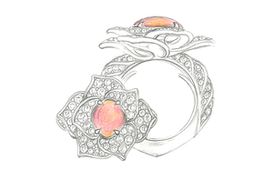 4.39ct Flamingo Flame Conch Pearl Ring with D Flawless Diamonds set in 18K White Gold
