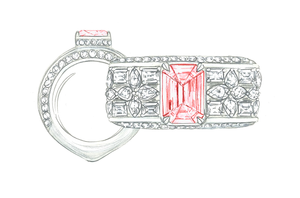 1.71ct Red Beryl Bixbite Ring with D Flawless Diamonds set in 18K Yellow Gold