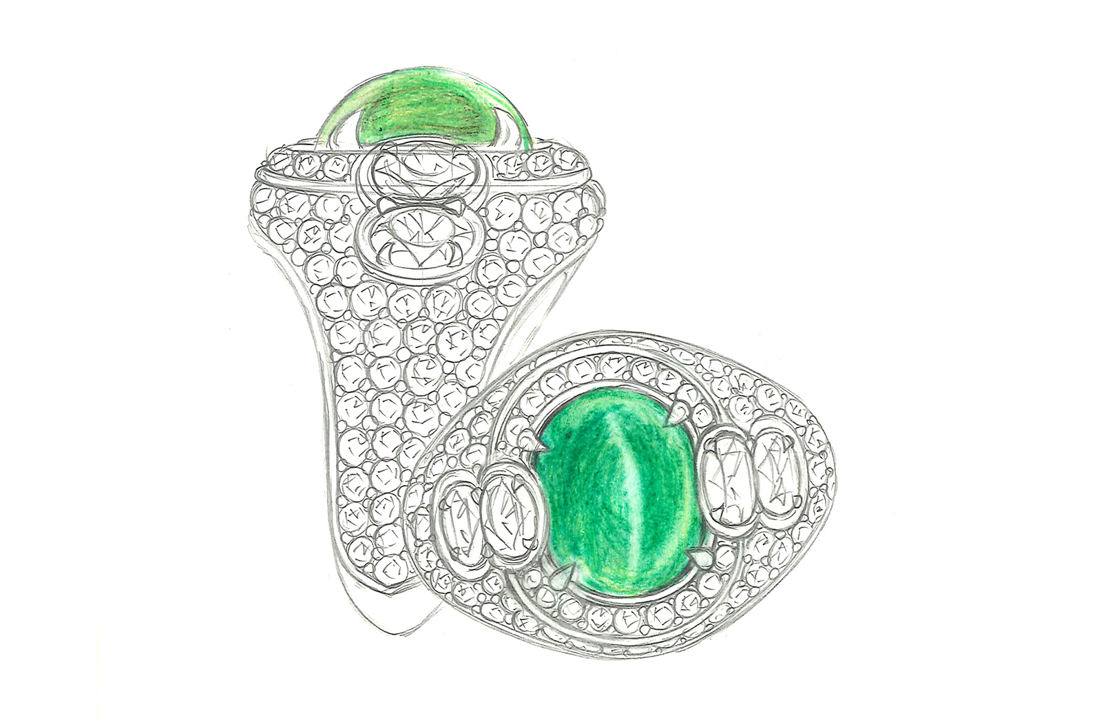 1.81ct Colombian Emerald Cats Eye Ring with D Flawless Diamonds set in 18K Yellow Gold