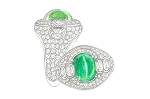 1.81ct Colombian Emerald Cats Eye Ring with D Flawless Diamonds set in 18K Yellow Gold